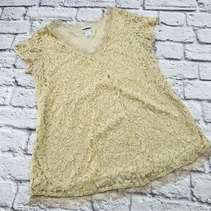 Motherhood Maternity Lace Short Sleeve Top in Beige Fitted Short Sleeve